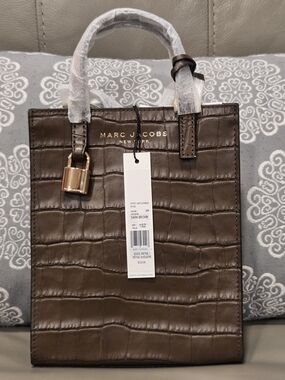 Marc Jacobs Dark Brown Croc-Embossed Leather Tote With Crossbody Strap